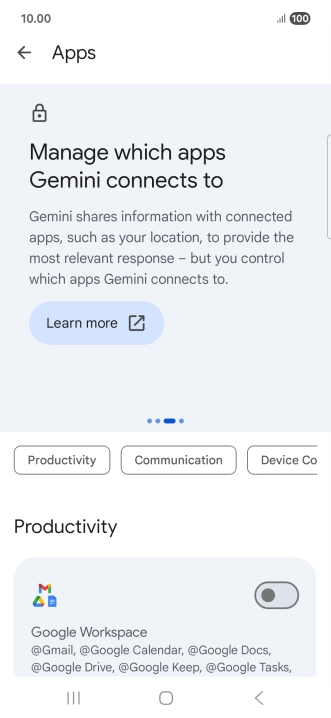 Press the indicator next to the required extension to turn on the function.