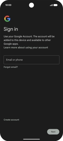 If you don't have a Google account, press Create account and follow the instructions on the screen to create an account.