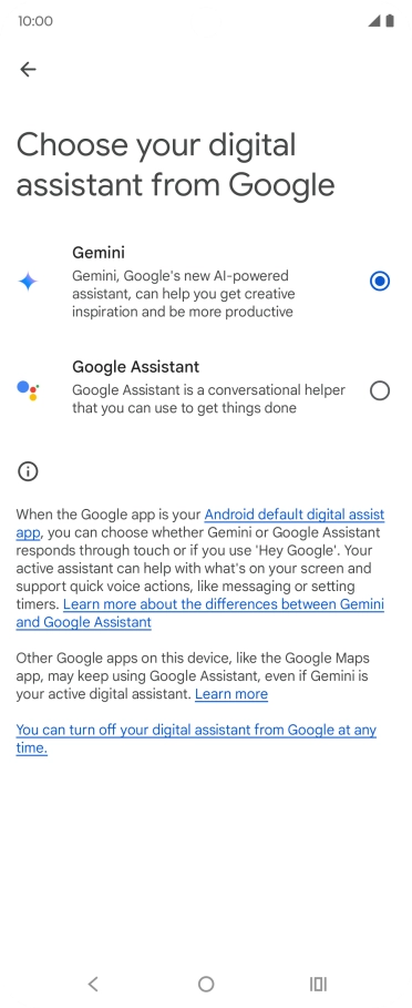 Press the required voice control assistant.