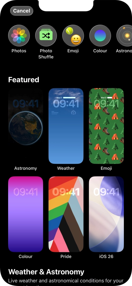 Press the required category and follow the instructions on the screen to select the required background image.