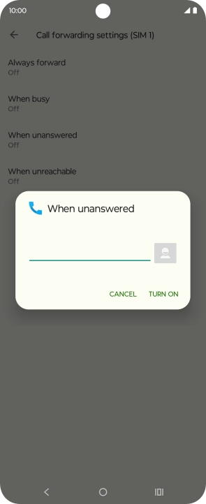 Key in +447836121121 and press TURN ON.
