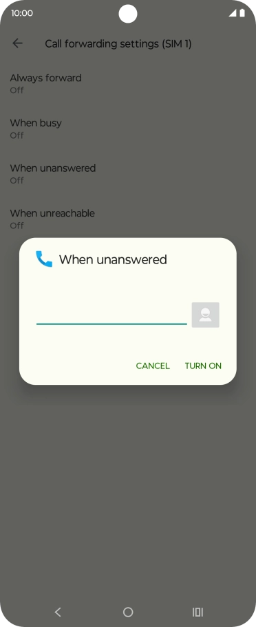 Key in +447836121121 and press TURN ON.