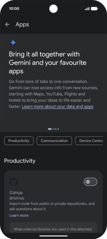 Press the indicator next to the required extension to turn on the function.