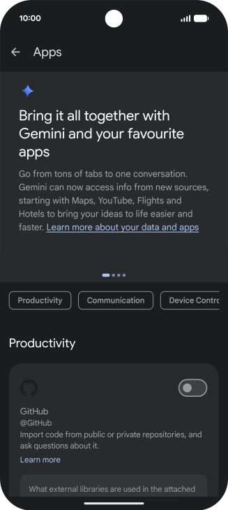 Press the indicator next to the required extension to turn on the function.
