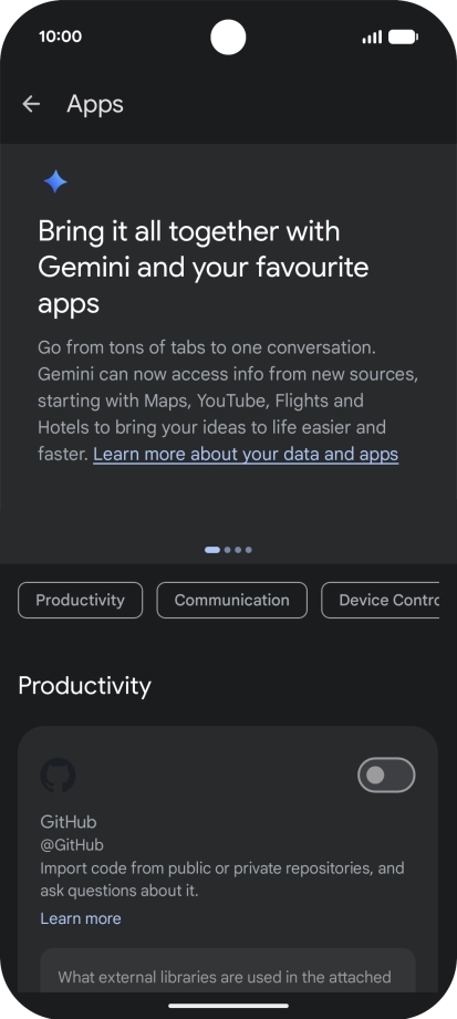 Press the indicator next to the required extension to turn on the function.