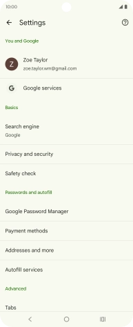Press Privacy and security.