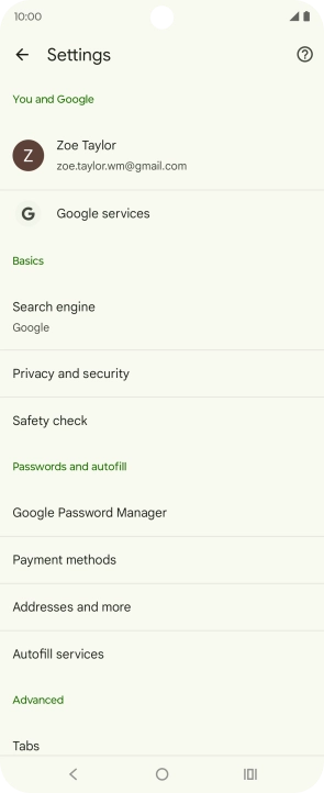 Press Privacy and security.