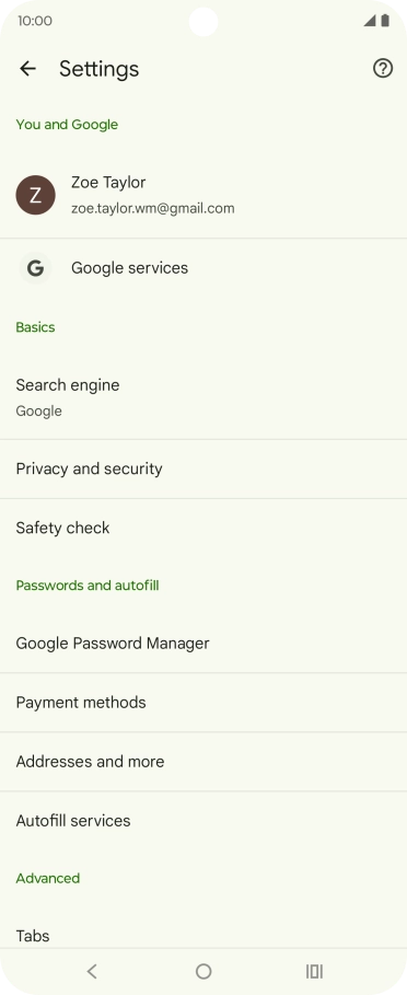 Press Privacy and security.