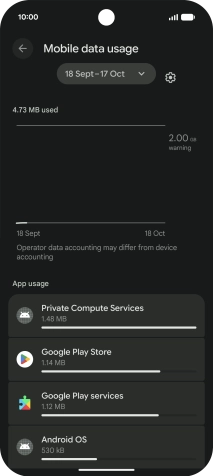 The data usage for each application is displayed below the name of the application.