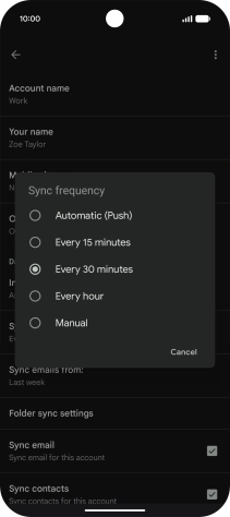 Press the required setting.