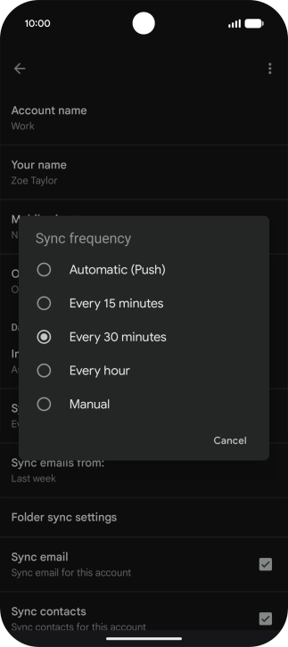 Press the required setting.