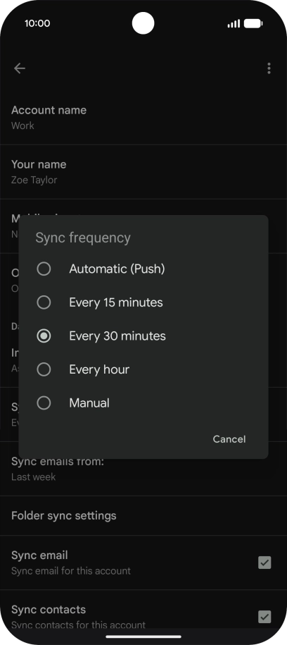 Press the required setting.