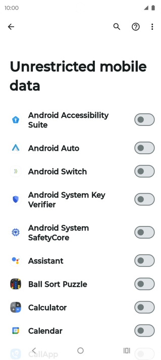 Press the indicators next to the required apps to turn the function on or off.