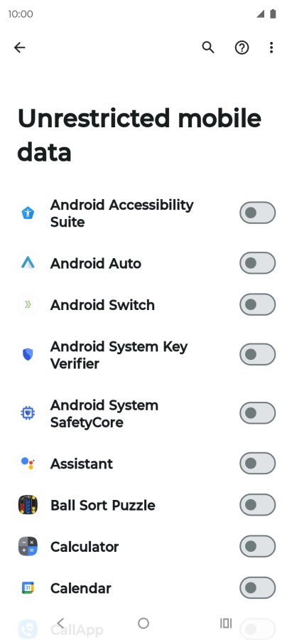 Press the indicators next to the required apps to turn the function on or off.