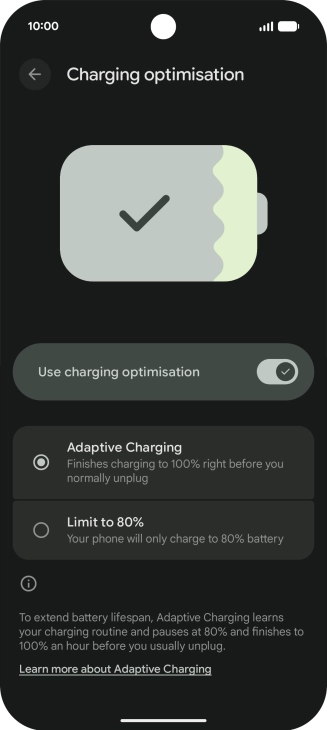Press the required setting.