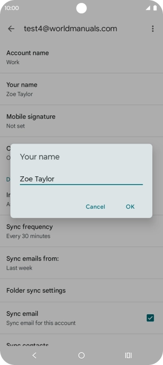 Key in the required sender name and press OK.