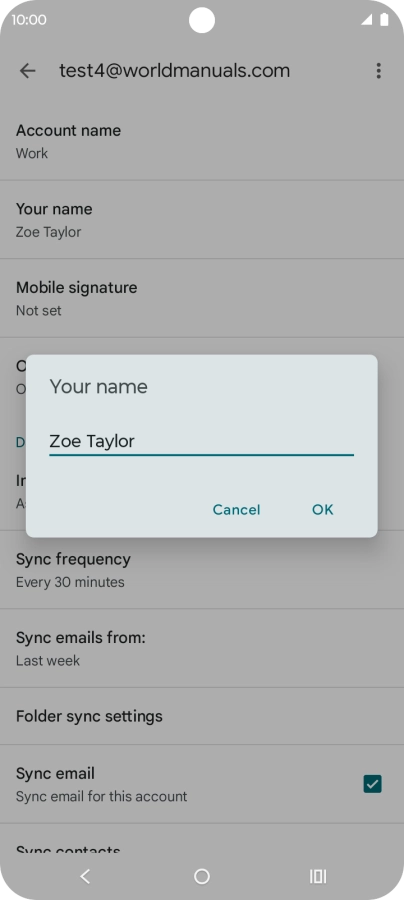 Key in the required sender name and press OK.