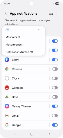 Press the required setting.