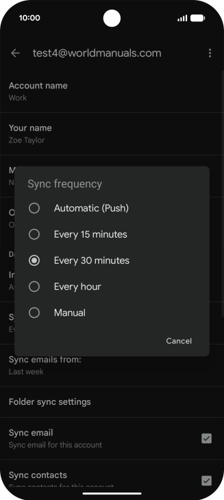 Press the required setting.