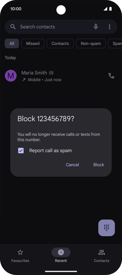 To report the number as spam, press the field next to 
