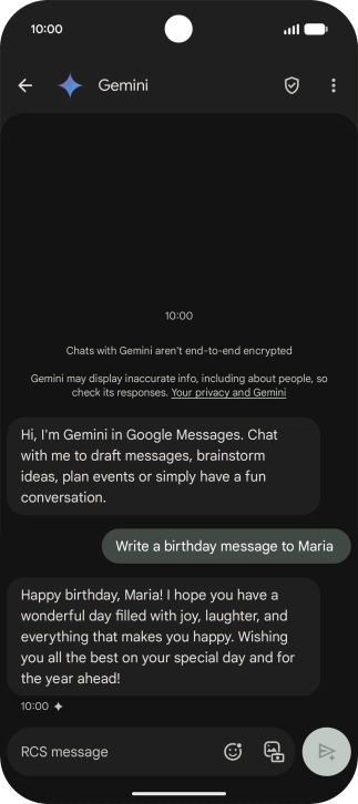 The text suggestion from Gemini is displayed.