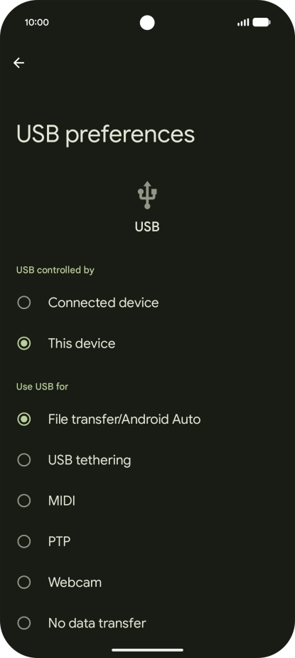 Press File transfer/Android Auto.