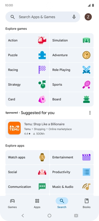 Press the search field.