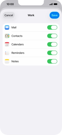 Press the indicators next to the required data types to turn synchronisation of each data type on or off.