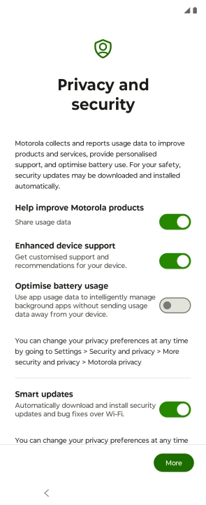Press the indicators next to the required settings to select them.