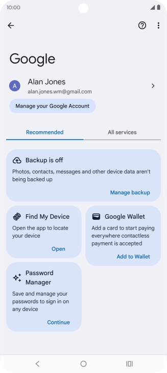 Press Manage backup.