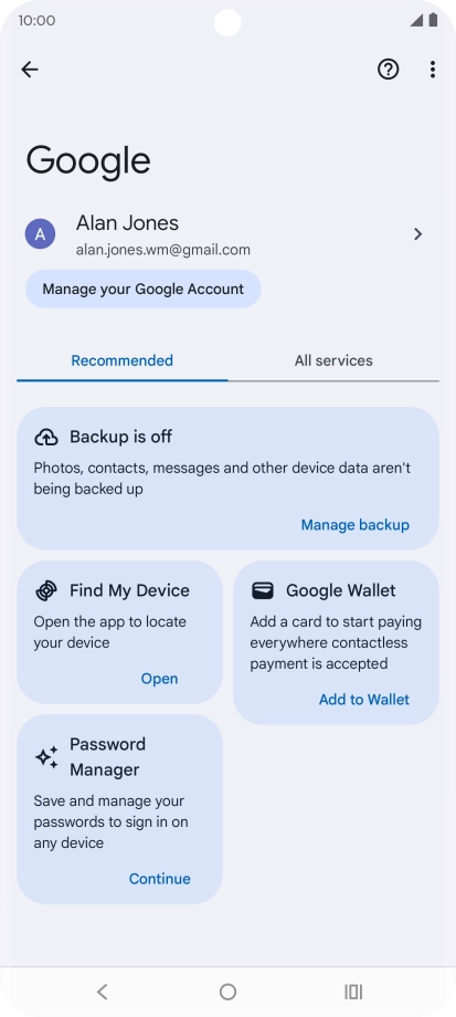 Press Manage backup.