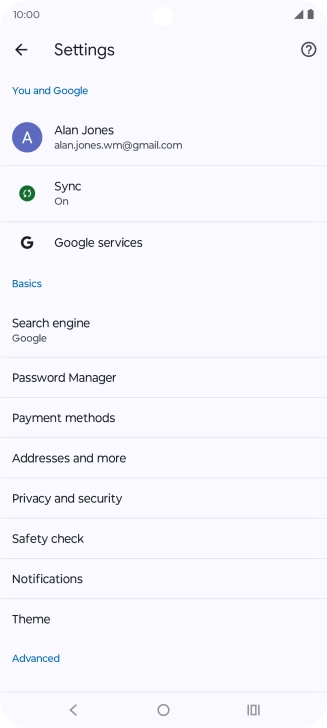 Press Privacy and security.