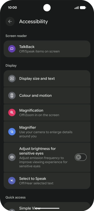 Press TalkBack and follow the instructions on the screen to select the required settings.