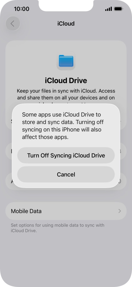 If you turn off the function, press Turn Off Syncing iCloud Drive.