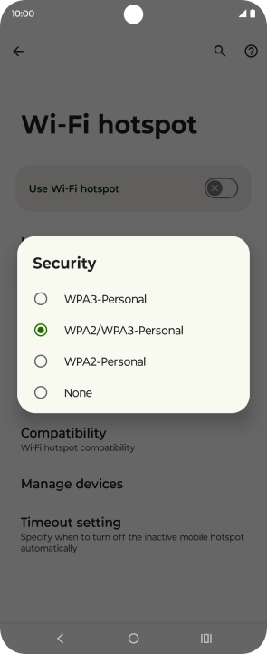 Press WPA3-Personal to password protect your Wi-Fi hotspot.