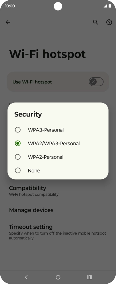 Press WPA3-Personal to password protect your Wi-Fi hotspot.