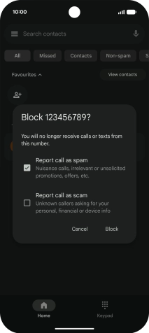 To report the number as spam, press the field next to 