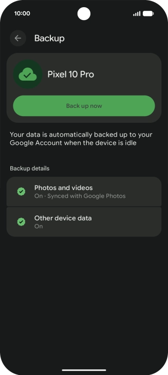 Press Back up now and wait while the phone memory is backed up.