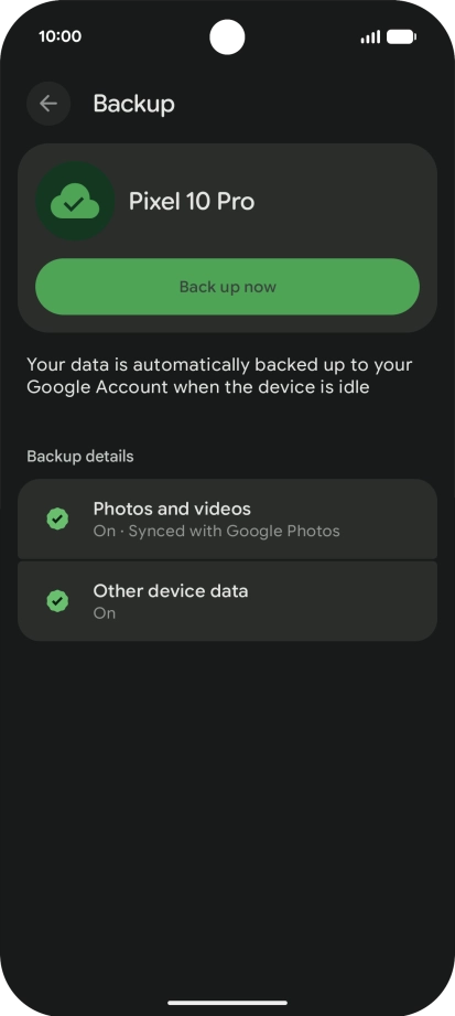 Press Back up now and wait while the phone memory is backed up.