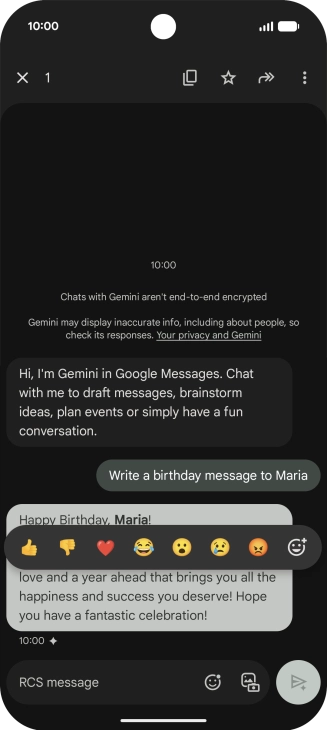 Press and hold the text suggestion from Gemini. Follow the instructions on the screen to use the text suggestion.