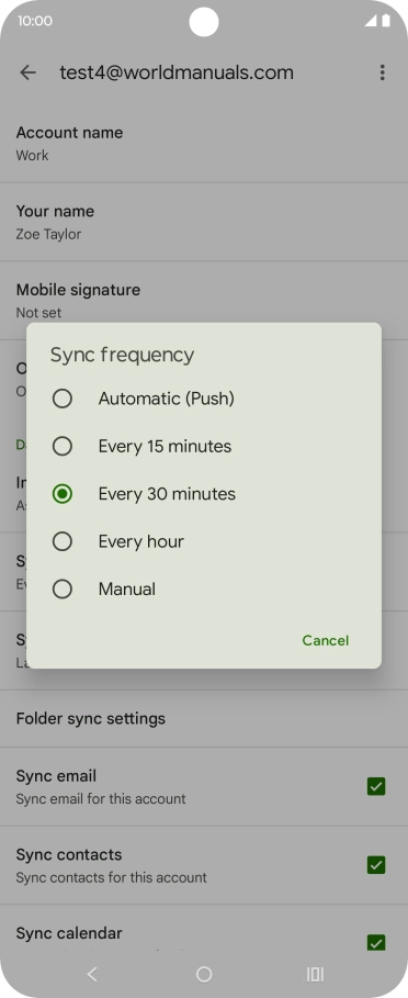 Press the required setting.