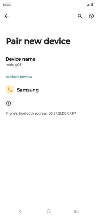 Press the required Bluetooth device and follow the instructions on the screen to pair the device with your phone.