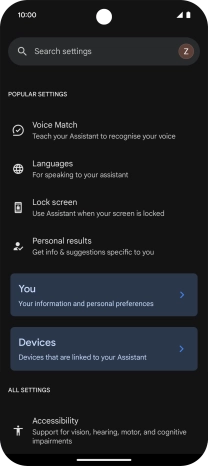 Press Voice Match and follow the instructions on the screen to turn automatic activation of Google Assistant on or off.