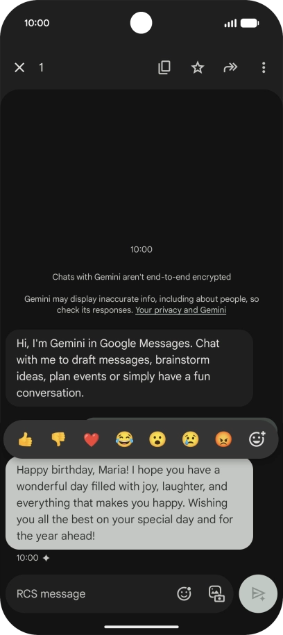 Press and hold the text suggestion from Gemini. Follow the instructions on the screen to use the text suggestion.