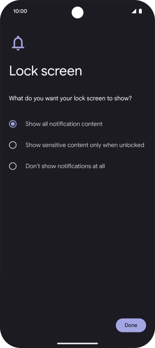 Press the required setting.