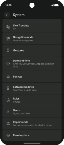 Press Reset options.