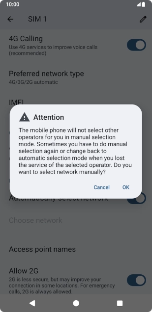 Press OK to turn off the function and wait while your phone searches for networks.