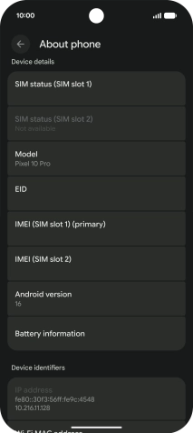 Your phone's software version is displayed below Android version.