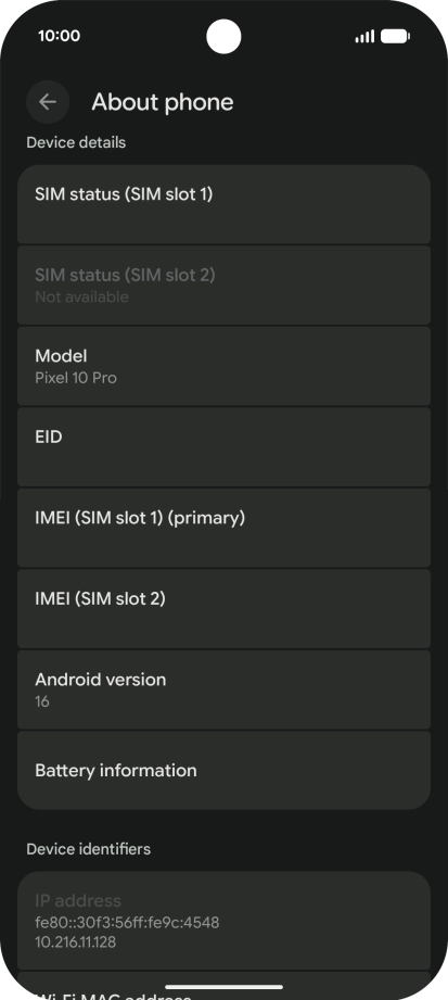 Your phone's software version is displayed below Android version.