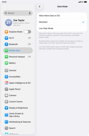 Press the required setting to turn the function on or off.